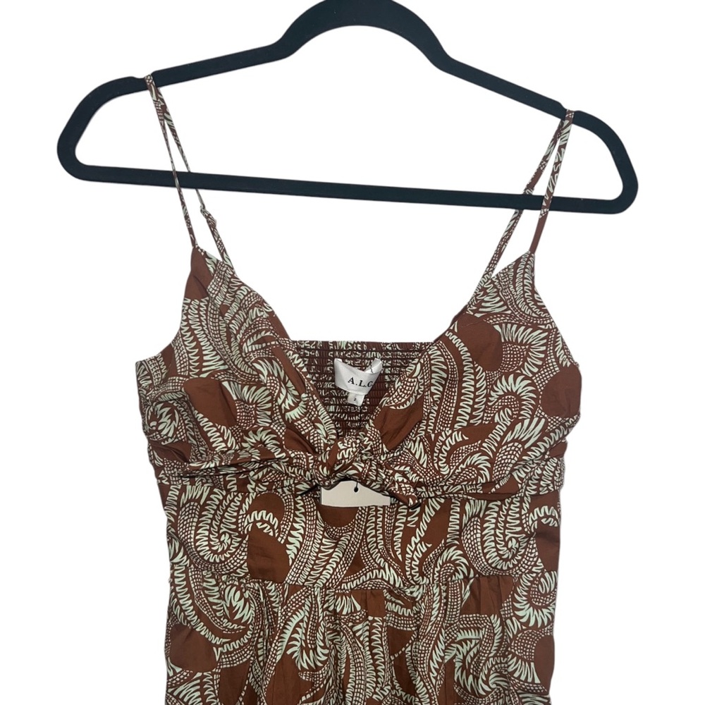 NEW NWT A.L.C. Laura Cotton Poplin Maxi Dress In Cognac & Green Ash Print - Picture 4 of 14